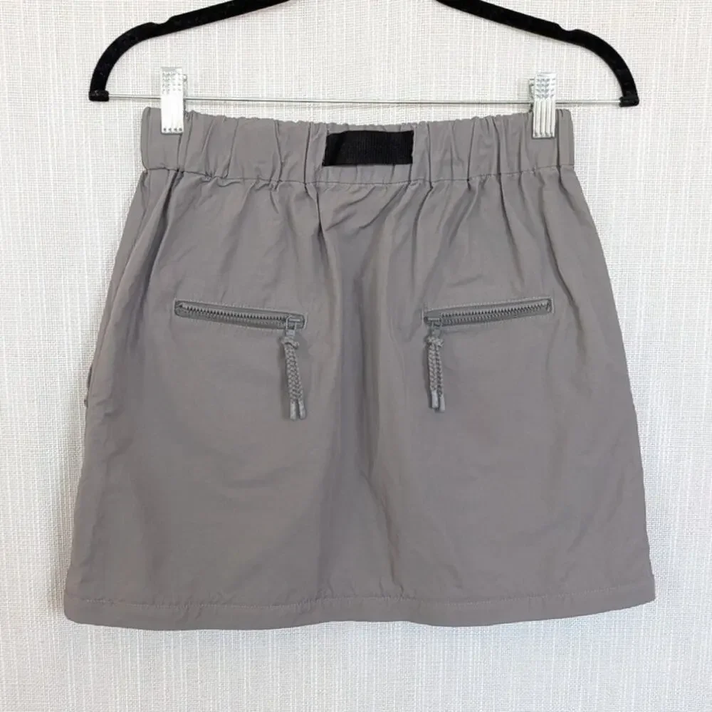 Moussy Mini Skirt Womens 1/S Gray Cotton A-line Pockets Belted